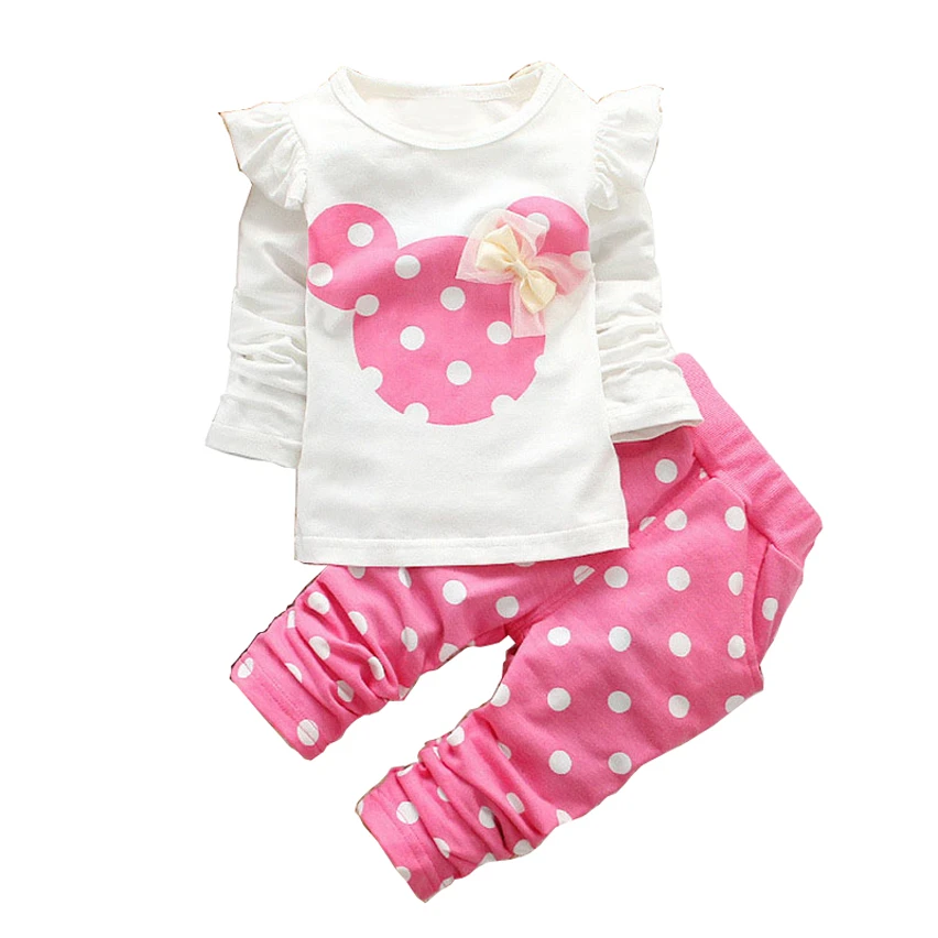 

Girls Minnie Clothing Fashion Tops T shirt+ Pant Suit Set Baby Cotton Mickey Tracksuit Children Spring Long Sleeve Clothes