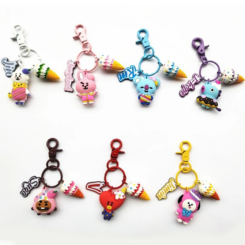 Koop Nieuwe Kpop BTS Bangtan Jongens BT21 3D Zachte Rubber COOKY CHIMMY SHOOKY TATA Sleutel Ting Tas Hanger Telefoon Ring Sleutelhanger