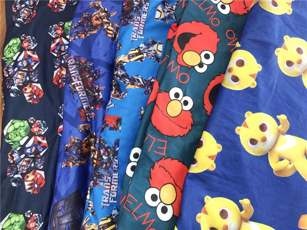 

50*150m MINI FORCE the Avengers Sesame Street robot cotton knitted fabric For Sewing Fat Quilting Patchwork diy Cloth Textile