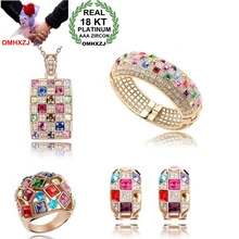 Omhxzj AAA австрийского хрусталя цвета: золотистый, серебристый 18KT Платиновый женщина невесты queen Цепочки и ожерелья серьги кольцо Ювелирные наборы ST11