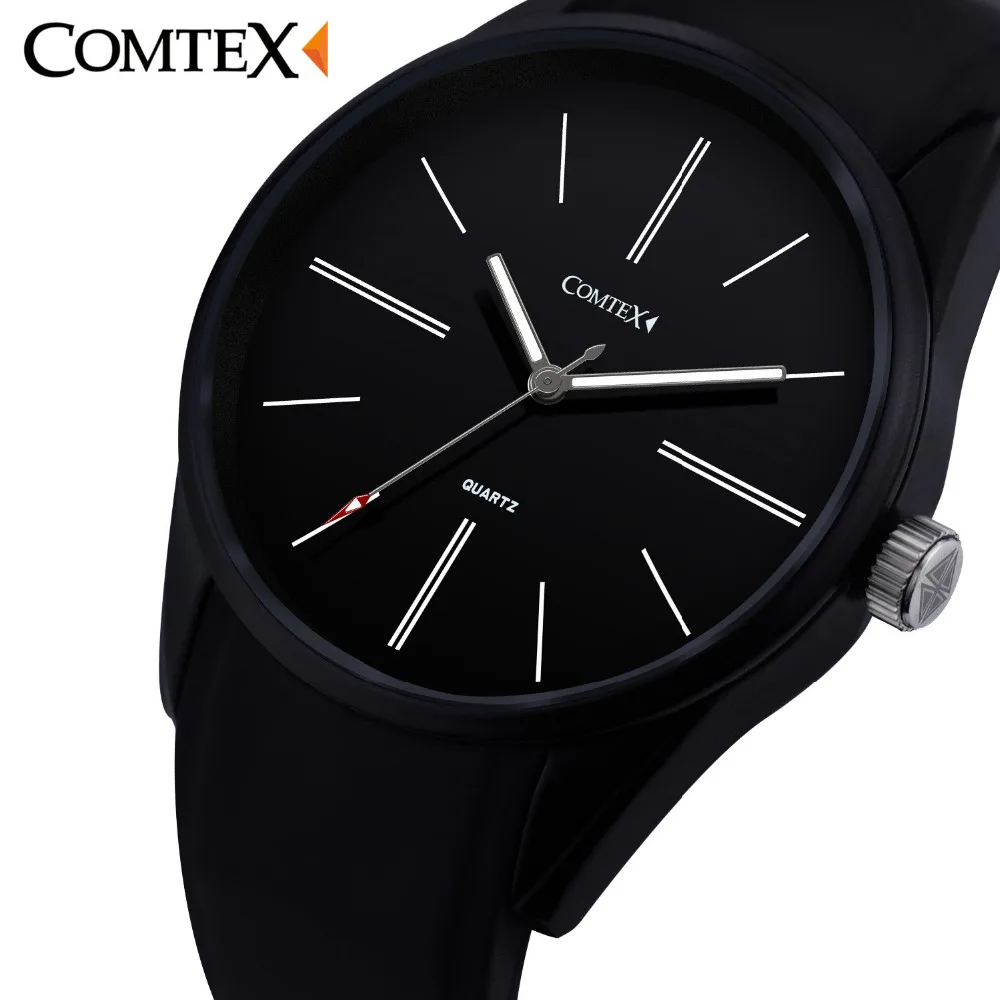 COMTEX Brand Men Watch Large Dial Face Wrist Watch Analog Display Quartz Movement Sports Watch Silicone