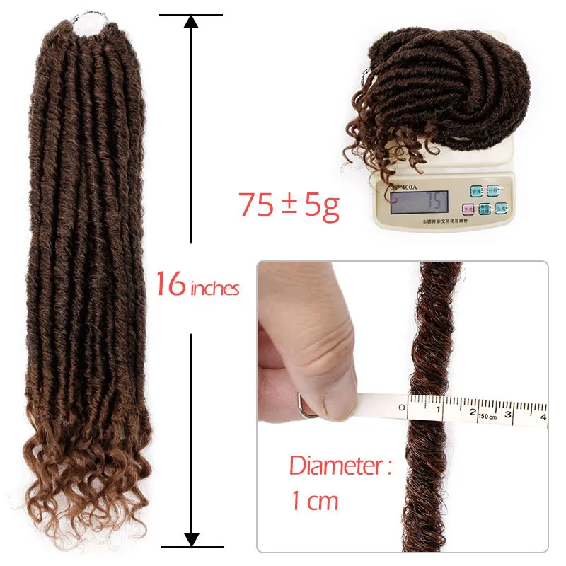 Long Curly Crochet Hair Braiding Hair Goddess Faux Locs Crochet Braids 16 inch Soft Synthetic Hair Extension Black Grey Brown