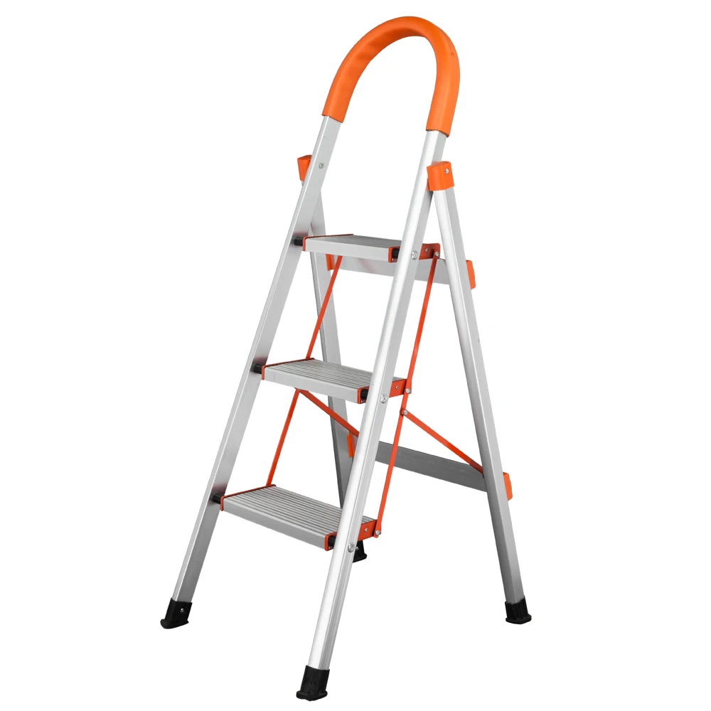 

Non-slip 3-Step Aluminum Ladder Folding Platform Stool 330 lbs Load Capacity Orange