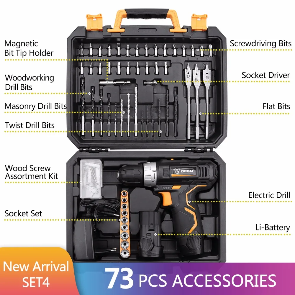Пластиковый кейс DEKO BMC для 12 в аккумуляторной дрели GCD12DU3 с 73 сверлами для дайверов