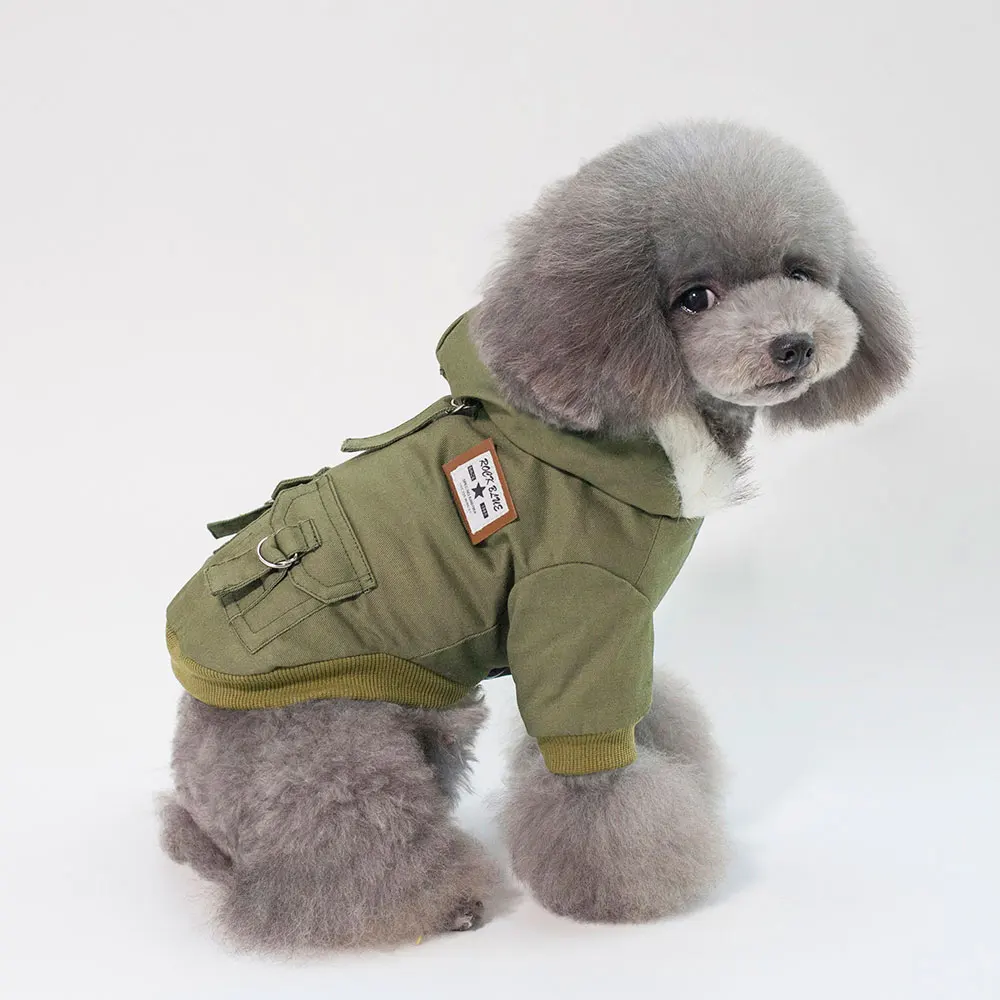 Осень-зима Одежда для собак подкладкой Одежда Для Пуделя куртка Толстая маленький домашний Щенок Одежда Теплый наряд меховой воротник - Цвет: Army Green
