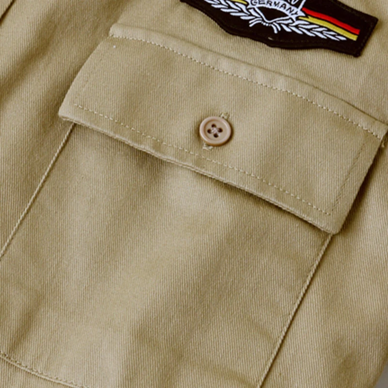 Men's Military Style Long Sleeve Army Green Shirt with Badges, Chest Flap Pockets, and 100% Cotton for a Casual Look image 2