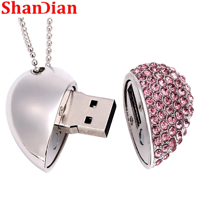 SHANDIAN Акция модное металлическое сердце кристалл USB флэш накопитель драгоценный