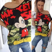 2016 Summer T-shirts Women Print Letter Minie Casual Loose Tops Short Sleeve O-neck Cartoon Mouse T-shirt Casual Tees