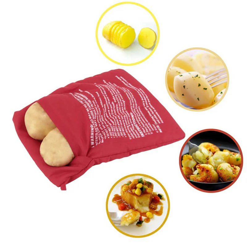 

1PC Red Washable Cooker Bag Baked Potato Bag For Microwave Oven Quick Fast (Cooks 4 Potatoes At Once) Steam Pocket Kitchen Tools