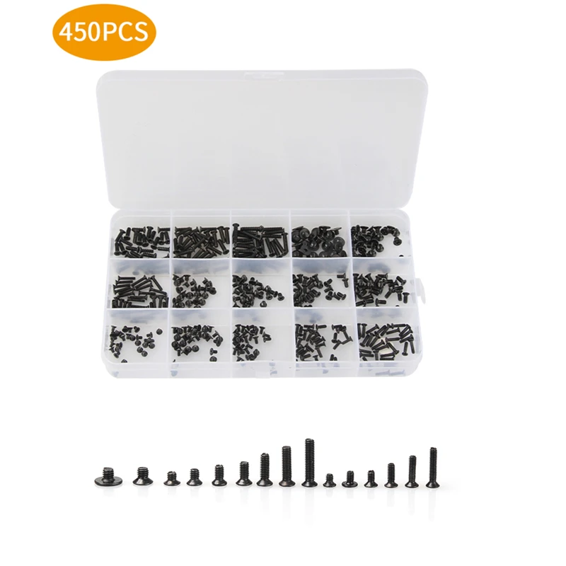 

450Pcs Assorted Laptop Computer Screws Kit Assemble Fastening Flat Head Black Repair Set For IBM For Dell For Lenovo For Samsung