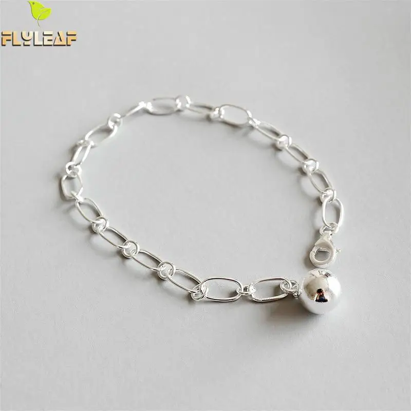 

Flyleaf 925 Sterling Silver Bracelets For Women Handmade Circle Chain Bead Party Simple Fashion Fine Jewelry Bracelets & Bangles