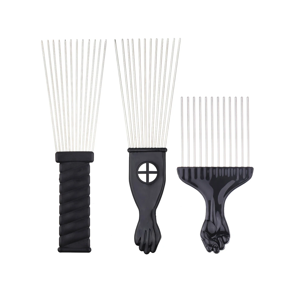 Wide Teeth Metal Afro Comb Insert Curly Hairbrush Hair Fork Pick Comb