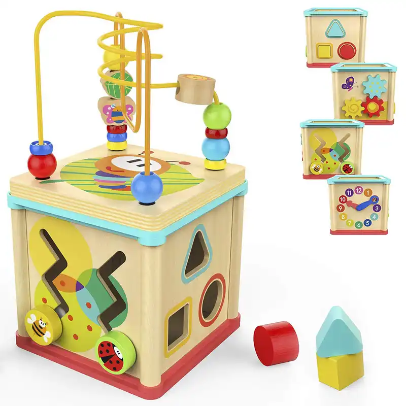 wooden box toy with beads