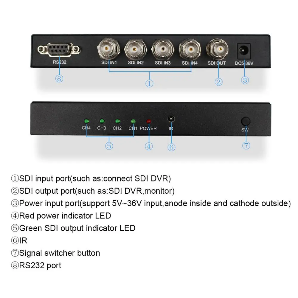 Wiistar переключатель SDI 4x1 концентратор видео 4 в 1 Выход конвертер для 3G HD SD монитор