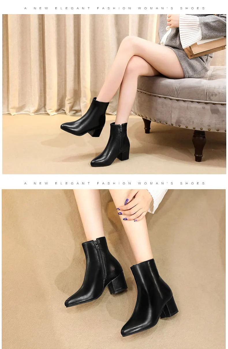 RQFF Brand Winter Boots Women With Box Big size 34-43 Shoes Woman 6CM Heel Ankle Boot Female Footwear Gold Leather Ladies Shoe (8)
