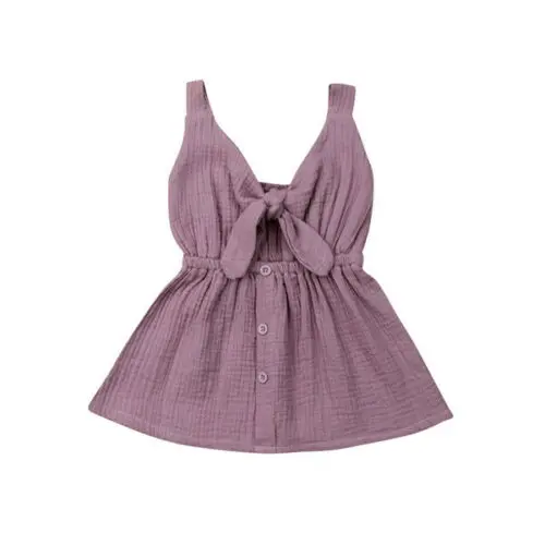 

Toddler Kids Baby Girls Sundress Flower Cotton Linen Button A-line Dresses