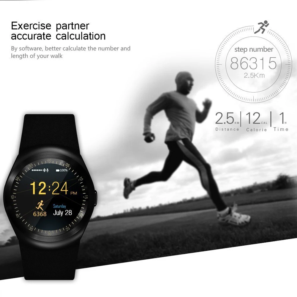 

Y1 Bluetooth Smart Watch Fitness Tracker SIM GSM Waterproof SIM GSM Sport Records Practical Sleep Monitor for Android Phone