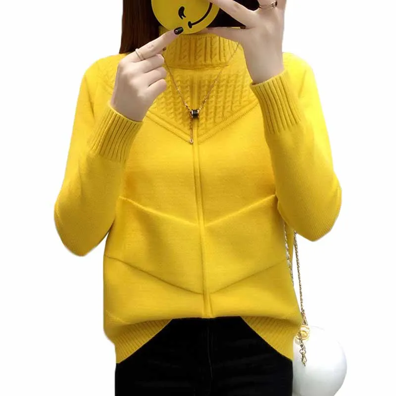 

Autumn Winter Women Knitted Pullover Sweater 2018 New Fashion Half Turtleneck Long-sleeved Sweater Short Jumper Female Tops 367