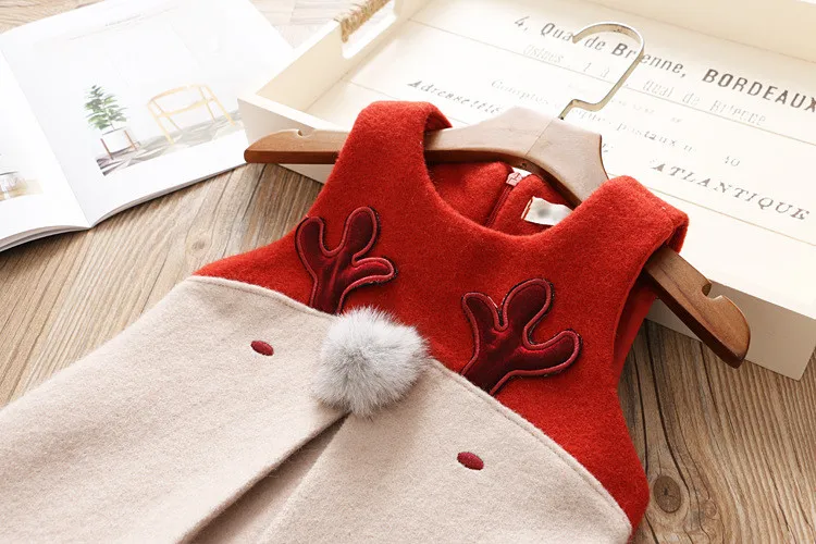 Christmas Dress Girl Cartoon Elk Children's Dress Festa 2018 Winter Warm A-line Pattern Dress Girls Party Dress Kids Sleeveless1003