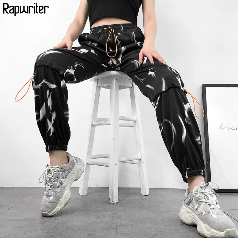Rapwriter повседневные эластичные брюки с высокой талией с принтом граффити женские летние прямые свободные брюки с завязками Pantalon Femme