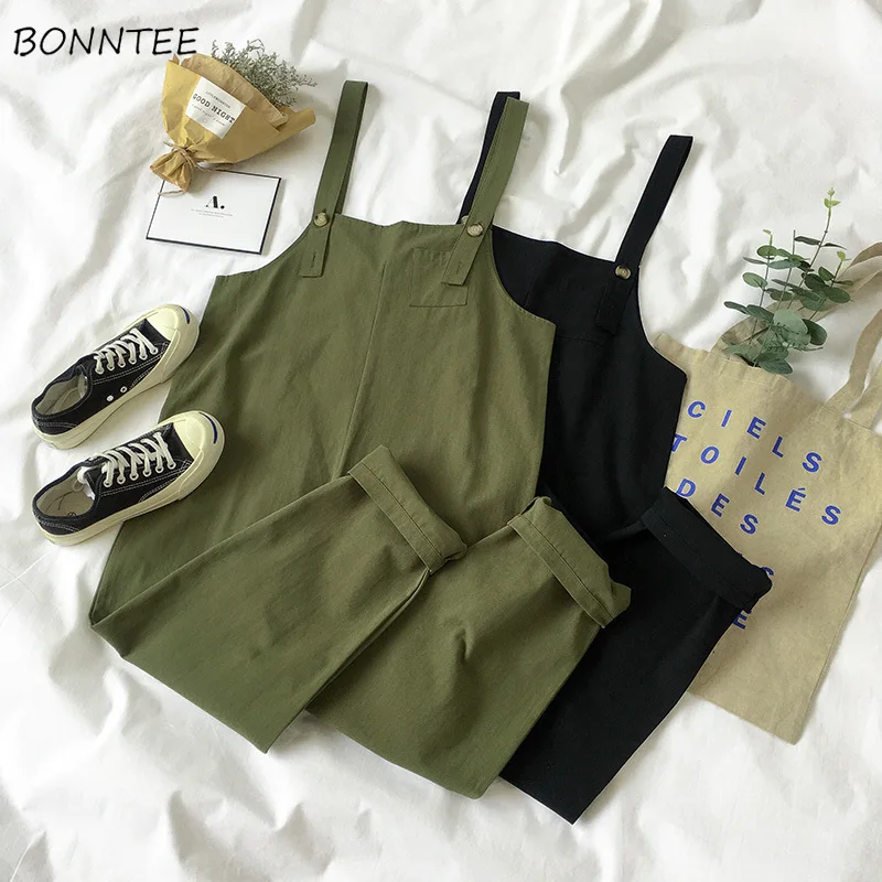 

Jumpsuits Women Trendy Loose Solid Pockets Retro Strap Students Trousers Womens All-match Korean Style Leisure Jumpsuit Ladies