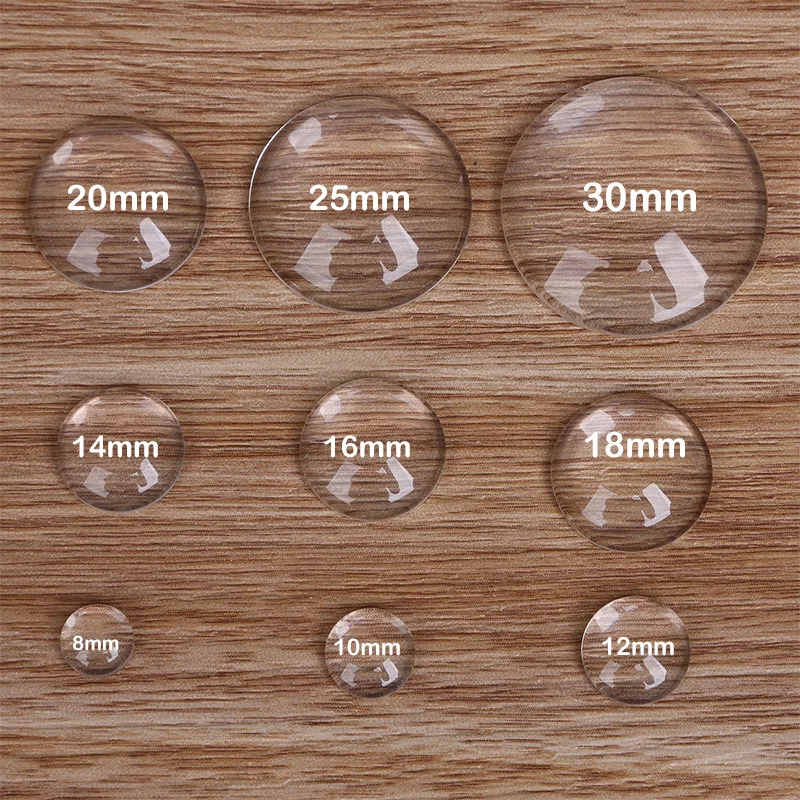 Top 8/10/12/14/16/18/20/25/30mm Round Flat Back Transparent Clear Magnifying Glass Cabochon Cameo Cover For DIY Jewelry Making