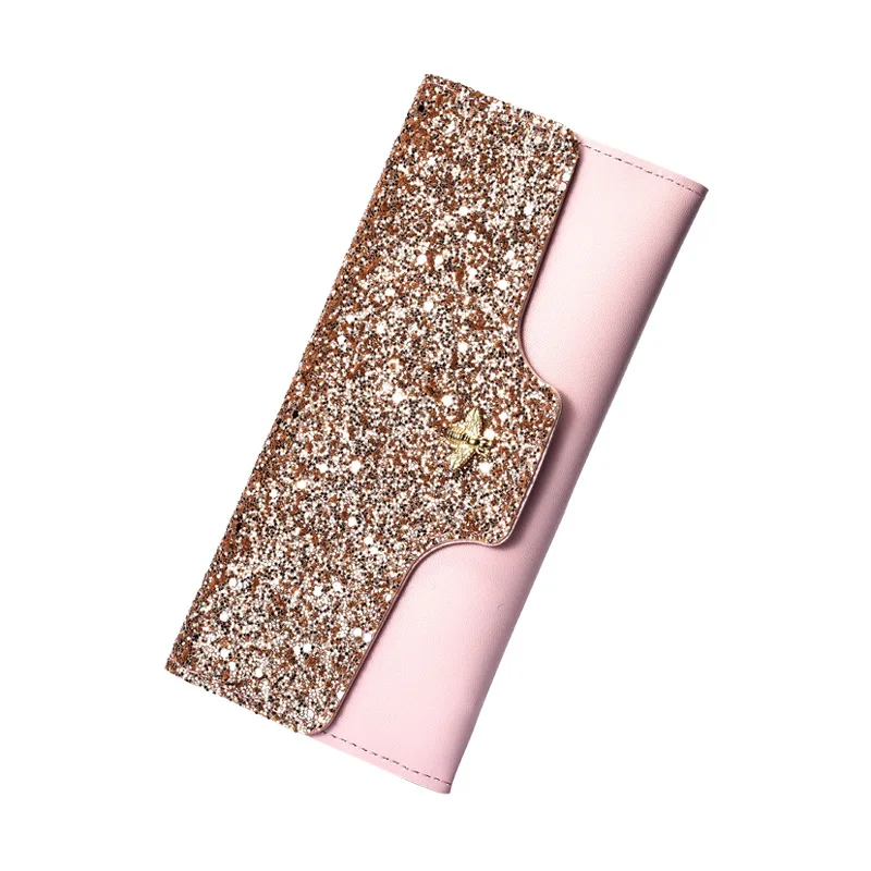 

Small fresh Women's wallet long fashion Korean sequins Tri-fold wallet multi-function zipper Hand-held bag