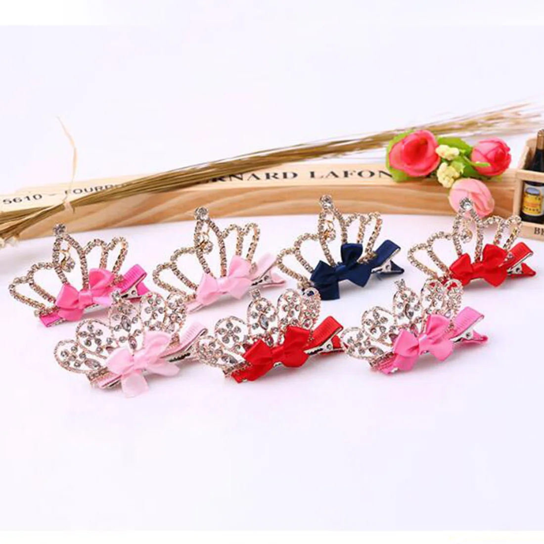 

Baby Girls Children headdress pearl rhinoceros three dimensional crown hairpin princess Shiny Crown Rhinestone Hair Clip