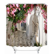 3D View Shower Curtain Flowers Landscape Wall Pattern Bathroom Curtain Waterproof Washable Bath Curtain Customizable flowers blossom waterproof bath curtain