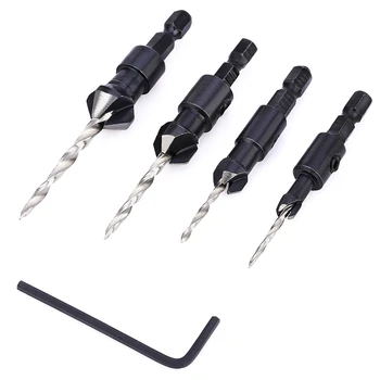 

4pcs 4MM -10MM HSS Drill Bit Set Woodworking Countersink Chamfers Home hand Tools Carpentry Reamer Woodworking Chamfer