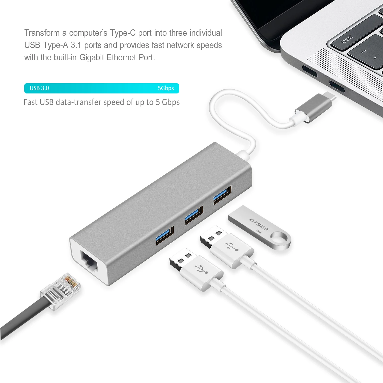 GOOJODOQ USB C концентратор Gigabit Ethernet Rj45 Lan адаптер usb type C к USB 3,0 концентратор 10/100/1000 сетевая карта для MacBook ChromeBook