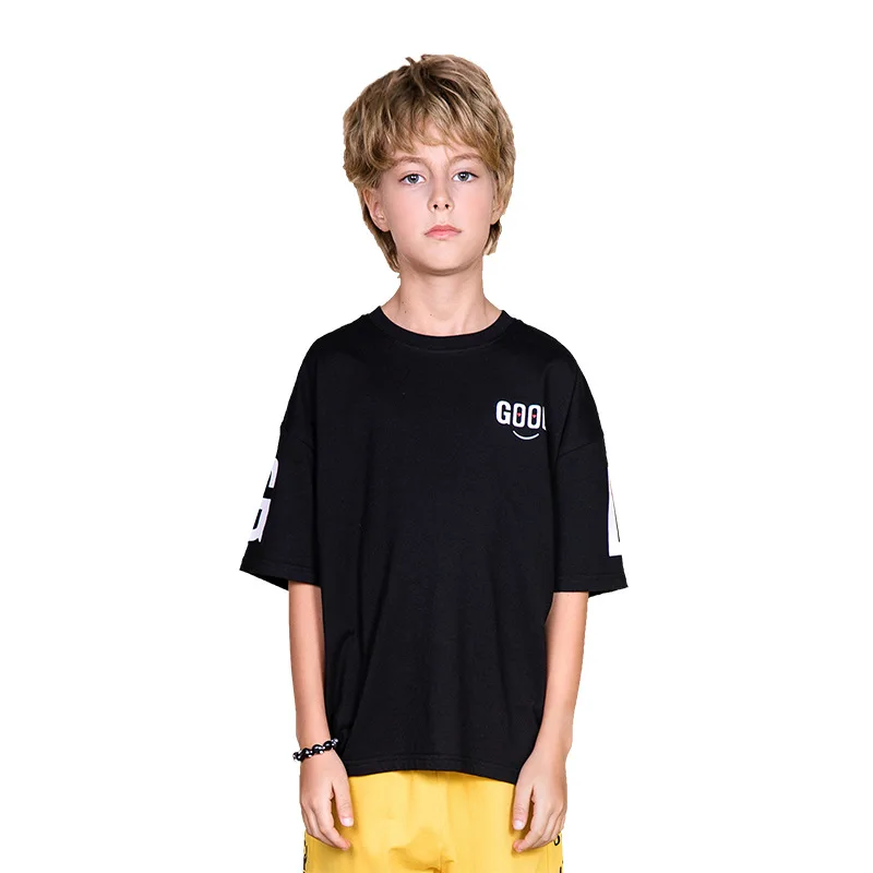 

Boys and girls pure cotton wet and perspiration T-shirt thin round collar letter