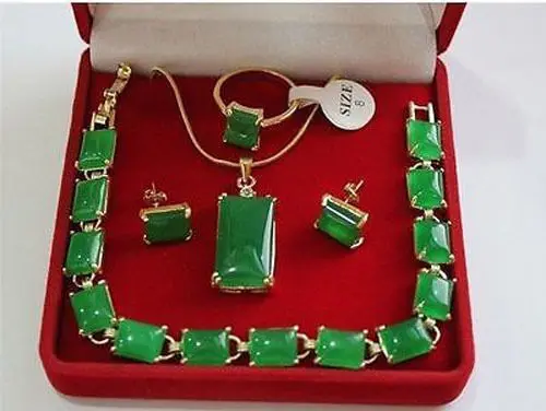 

hot sell new - Beautiful green jade 18K GP Pendant Bracelet Earring Ring Jewellery setAA1 NEW