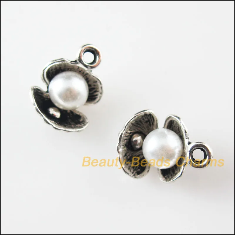 

New 10Pcs White Tibetan Silver Tone Acrylic Shell Charms Pendants 10.5x14mm