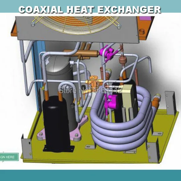 7KW(2HP) титановая трубка в SUS304 коаксиальный конденсатор, трубка в трубном конденсаторе