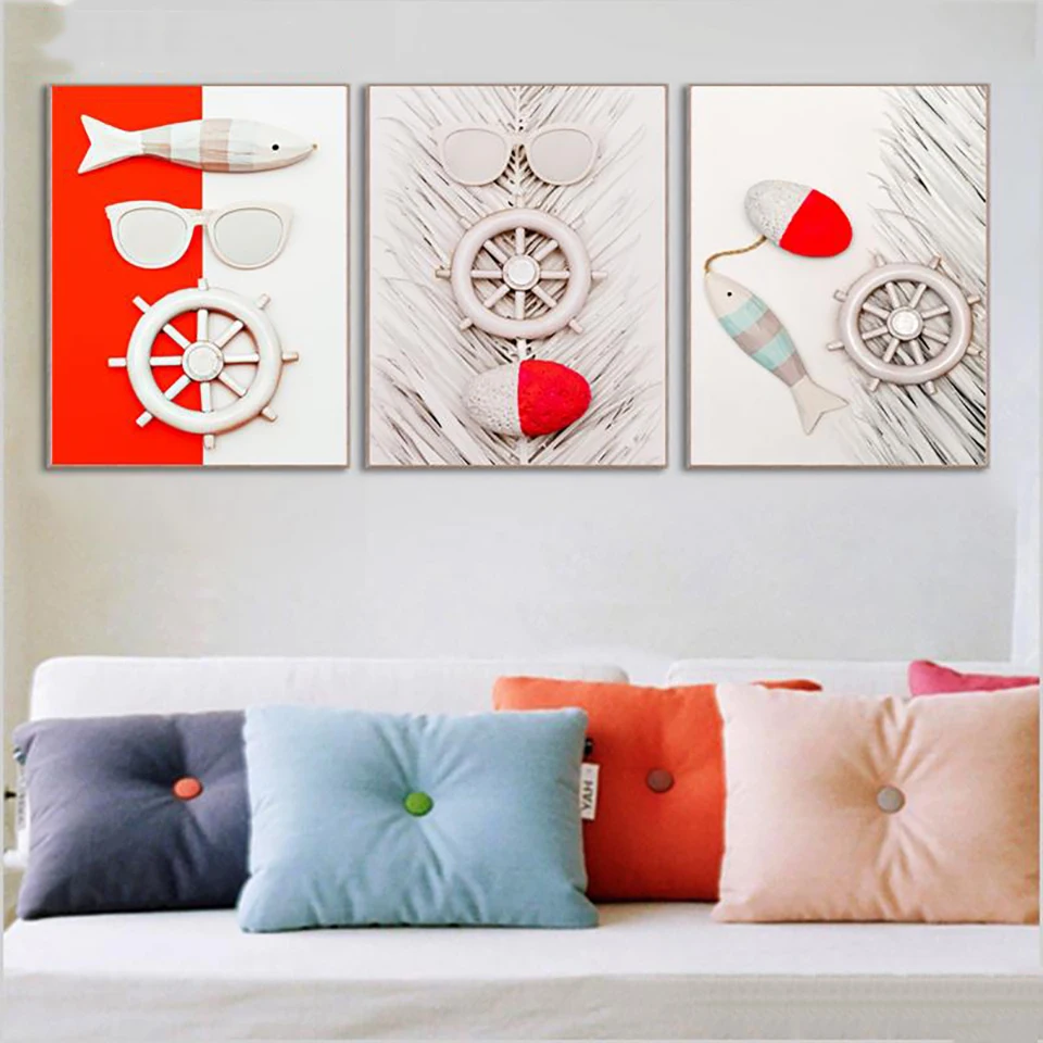 Fish-Glasses-Rudder-Landscape-Wall-Art-Canvas-Painting-Nordic-Posters-And-Prints-Canvas-Art-Wall-Pictures