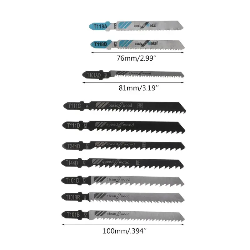 

10pcs Assorted HSS HCS T144D T244D T101B T101D T101BR T111C T127D T119BO T118A T101AO Reciprocating Jigsaw Blades Set For Cuttin