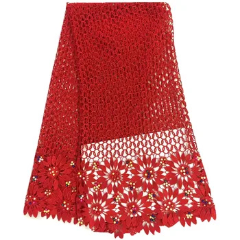 

High Quality Nigerian Cord Lace Fabrics Beads Fashion Embroidered African Mesh Lace Fabric Water Soluble Guipure Lace Fabric
