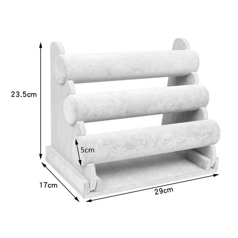 3 уровня серый бархатный браслет цепочка часы t-бар стойки ювелирных изделий Организатор Жесткий Дисплей стенд держатель