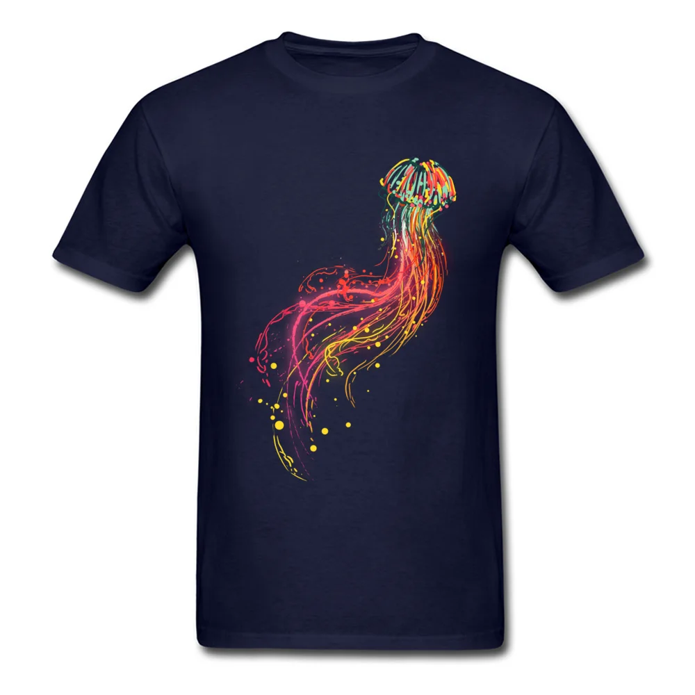 Neon Jellyfish Prevalent Mens Top T-shirts Round Neck Short Sleeve Pure Cotton T Shirt Printed T-shirts Free Shipping Neon Jellyfish navy