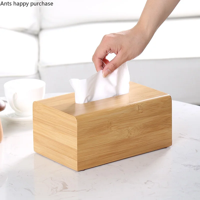 Fashion Style Bamboo Square Tissue Box Creative Seat Type Roll Storage Paper Box 