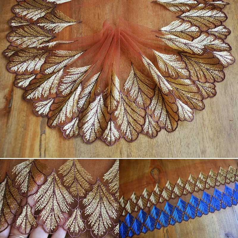 

4Meter 16cm wide Brown mesh net embroidery lace trims for garment Z1241