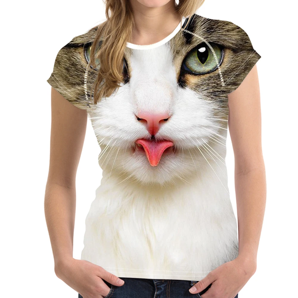 FORUDESIGNS-Black-3D-Cat-Animal-Women-Casual-T-Shirt-Brand-Clothing-Women-Short-Sleeved-Breathable-Tshirt