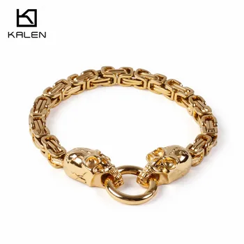 

Kalen Punk 21.5cm Long Skull Bracelets For Men Stainless Steel Animal Dragon Charm Byzantine Chain Brecelets Male Gothic Jewelry