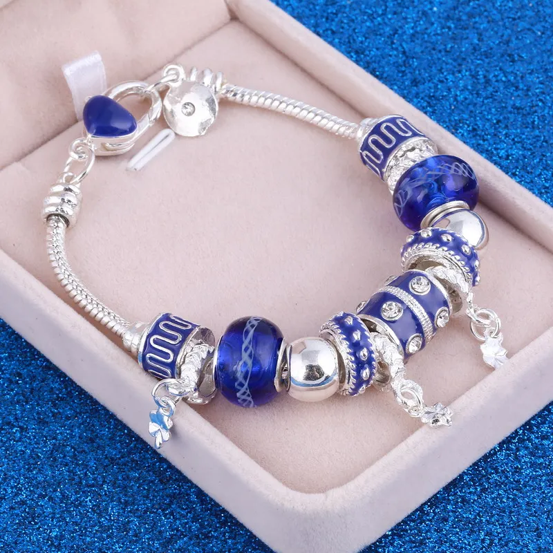 

European Style Vintage Silver plated Crystal Charm Bracelet Women fit Original DIY Brand Bracelet Jewelry Gift