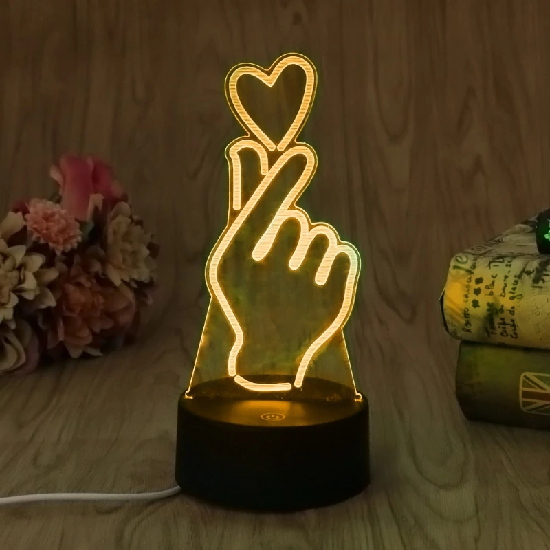 YAM USB Новинка 7 видов цветов романтическое изменение пальца сердце светодиодный ночник 3D настольная лампа волшебный ночник