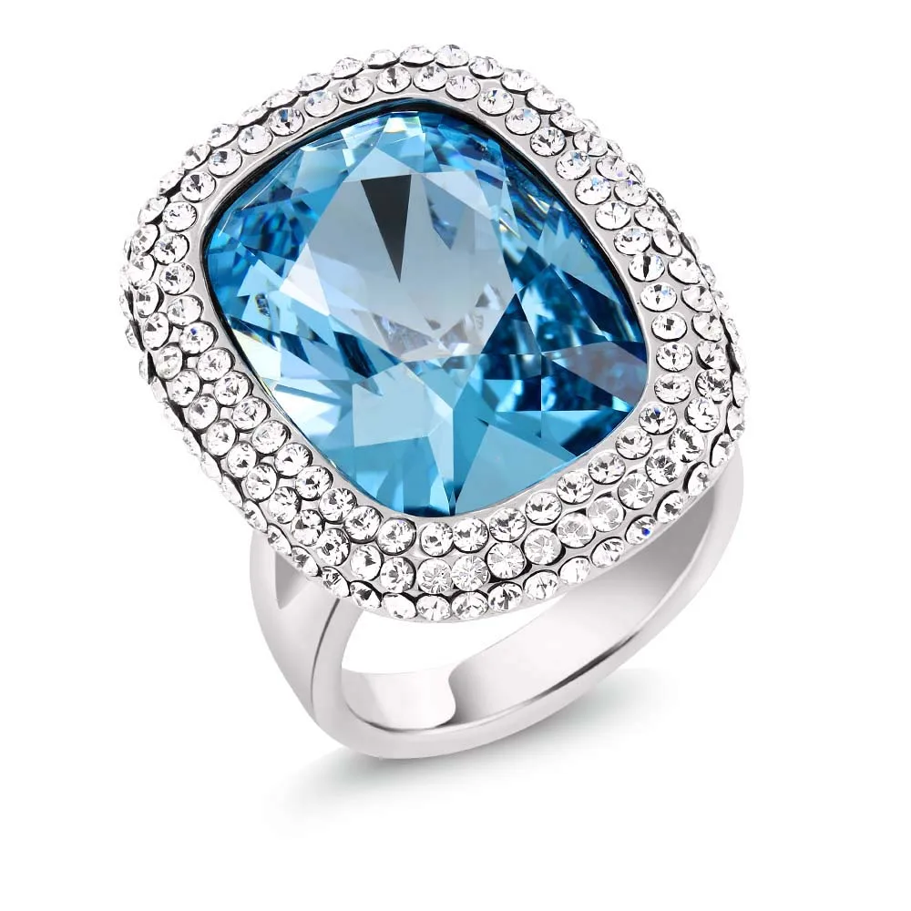 Родием Aqua коктейльное кольцо 18x13 мм, сделанные с кристаллами Swarovski