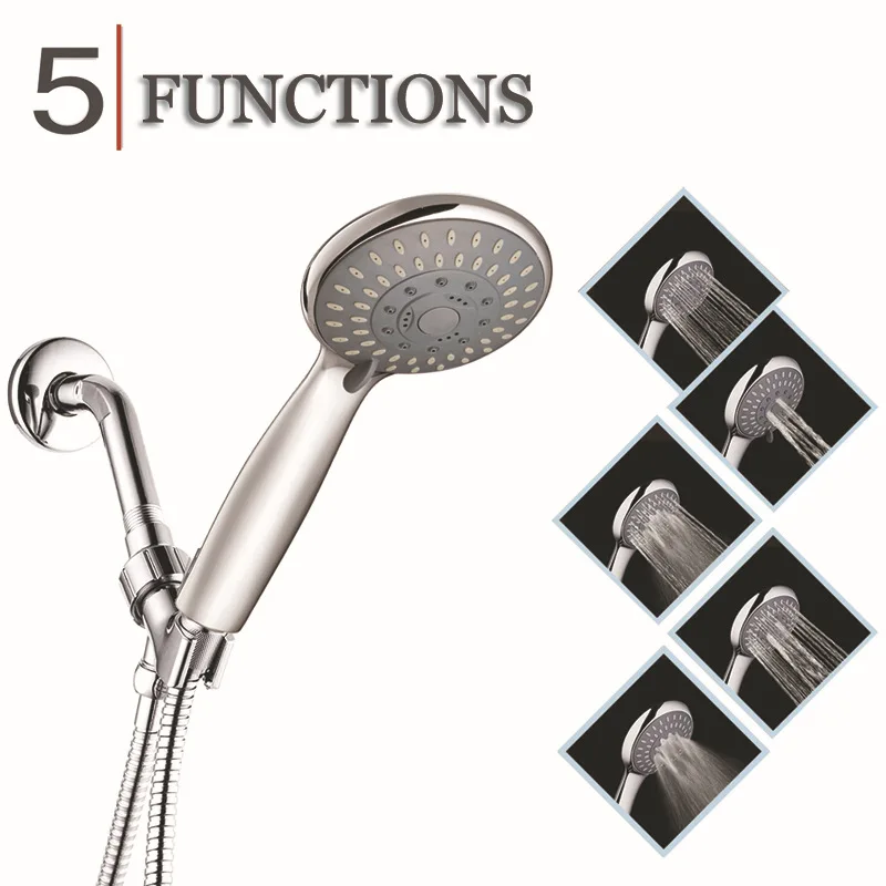 

Handheld Shower Head High Pressure 5 Spray Settings Massage Spa Detachable Hand Held Showerhead Chrome Face with Hose