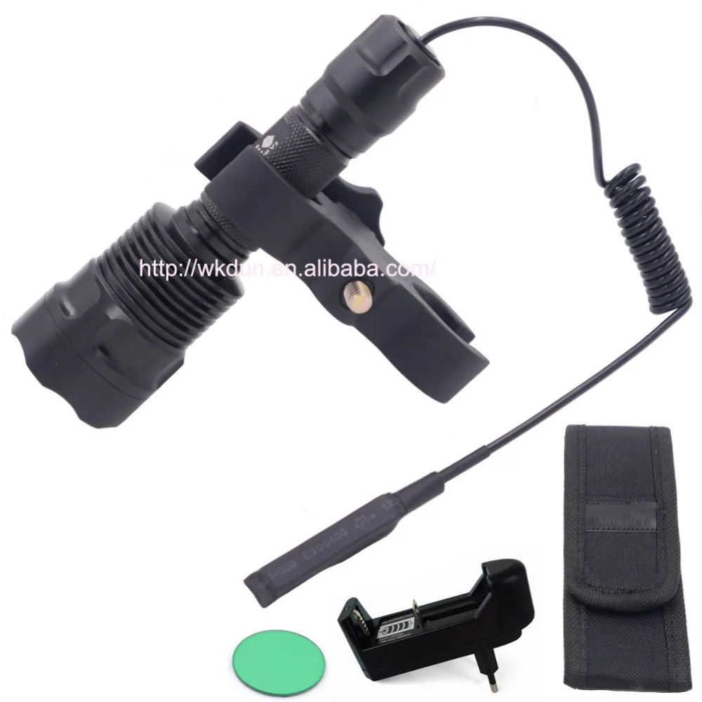 

1600lm Cree XP-L HI V3 LED Flashlight Hunting Flashlight C12 Torch Lamp Light+Remote switch+Gun mount+Holster+Charger+Green Lens