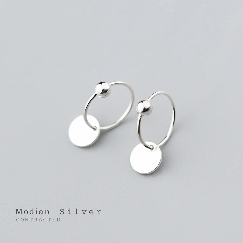 

Modian New Design 100% 925 Sterling Silver Round Scrub Swing Charm Minimalist Hoop Earrings For Women S925 Silver Jewelry